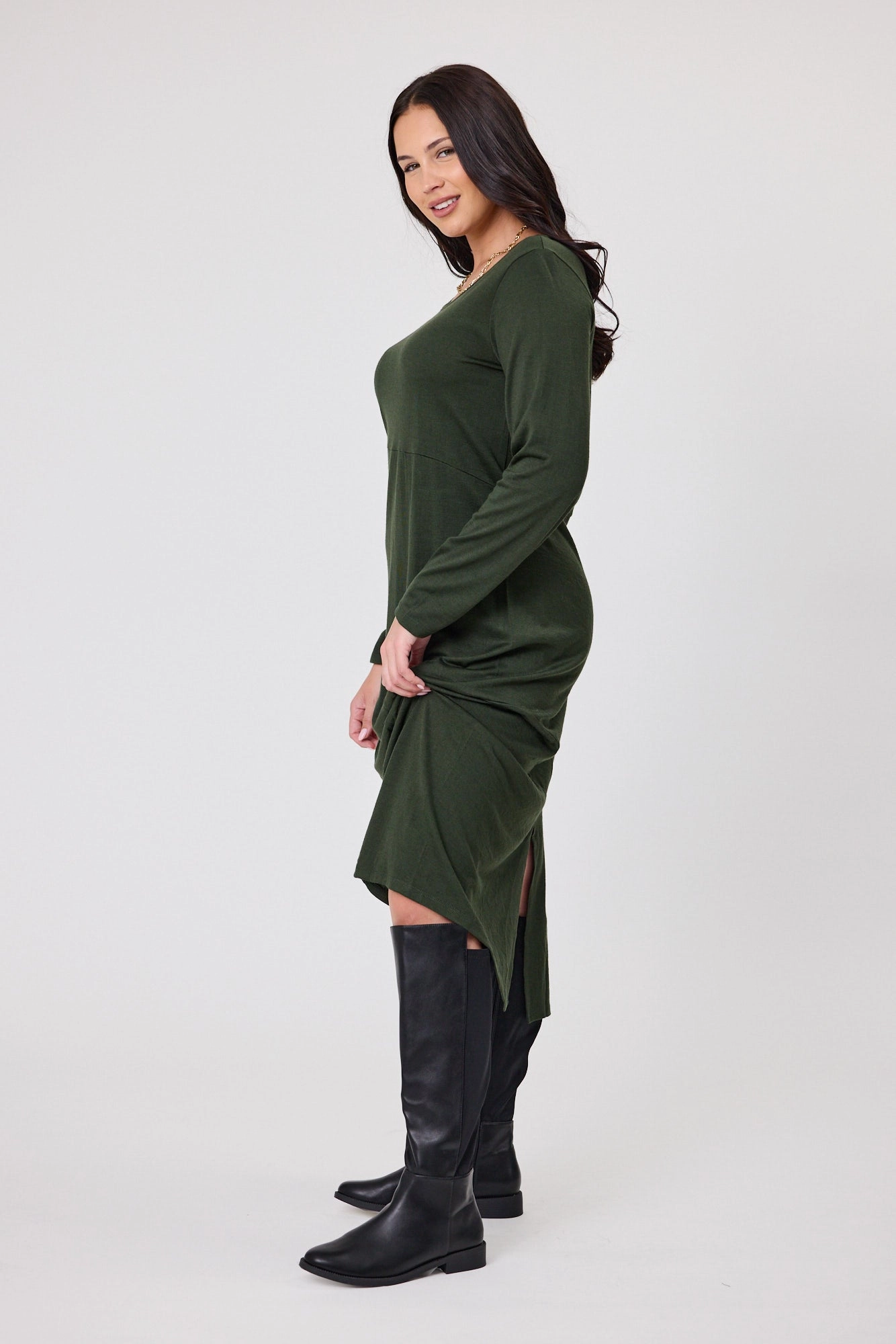 Alpine by Shine On Riviera Merino Cocoon Dress Olive