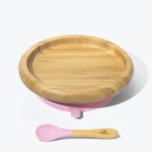 Avanchy Bamboo Suction Baby Plate   Spoon - Pink