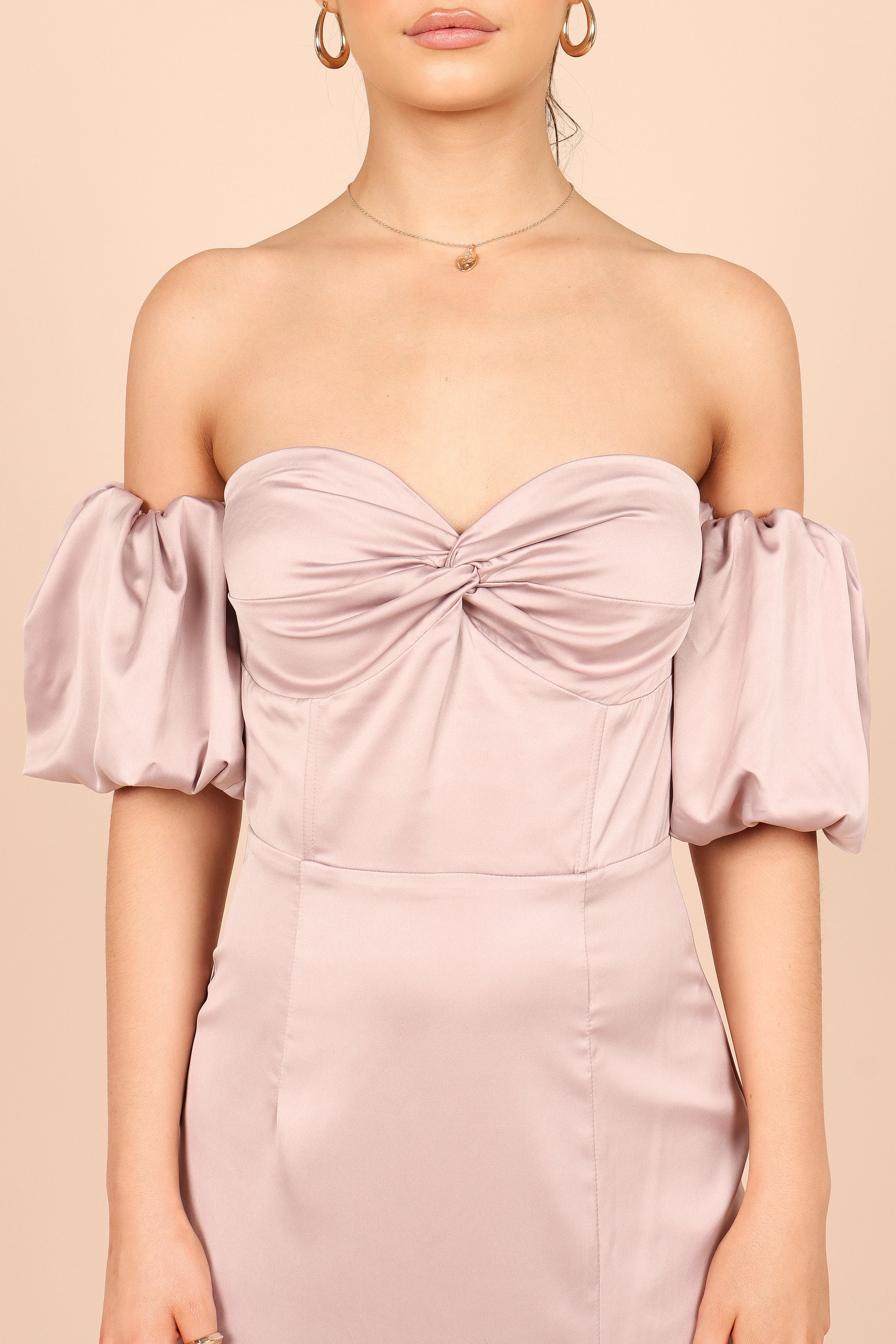 Dahlia Off Shoulder Puff Sleeve Midi Dress - Lilac