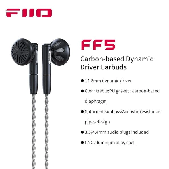 Open Box FiiO FF5 Carbon-based 14.2mm Dynamic Driver Earbuds (Ships Only to Japan)