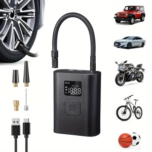 Portable 150 PSI Adjustable Cordless Tire Inflator, Electric Tire Inflator Air Compressor, 4 Modes For Cars, Bikes, Motorcycles And Balls, Battery Status LED Display, Car Air Pump With Digital Display, Bring Own Light