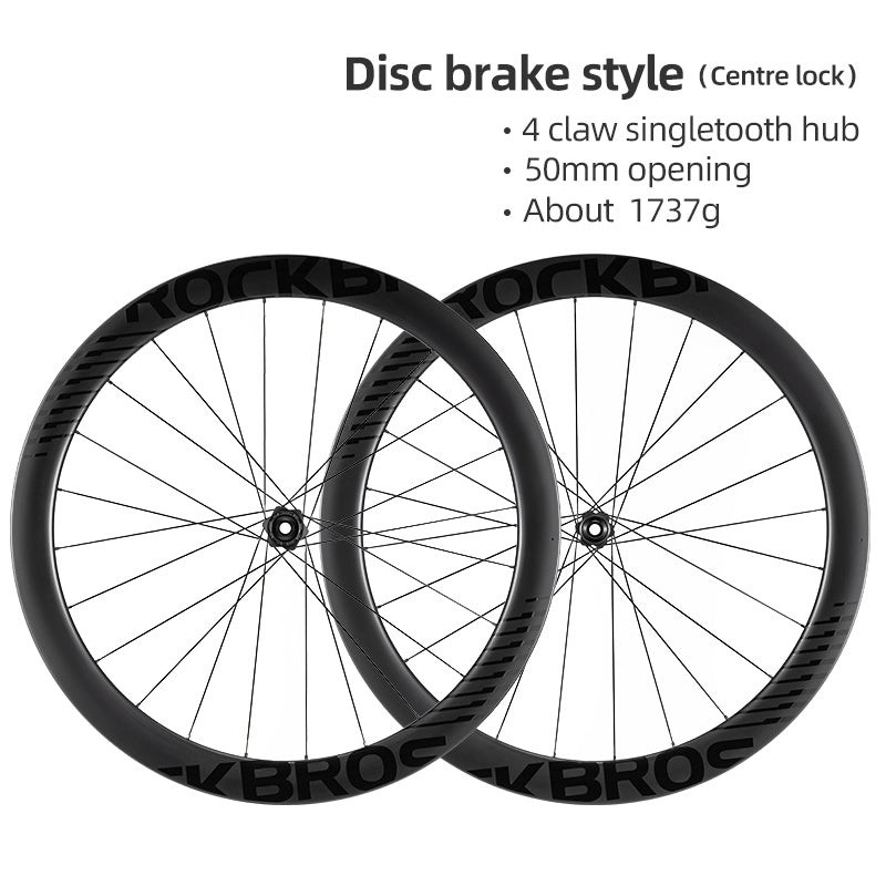 ROCKBROS 700c Carbon Fiber Disc Rim 38/50/65 mm  1.6-1.7 kg Clincher Wheelset