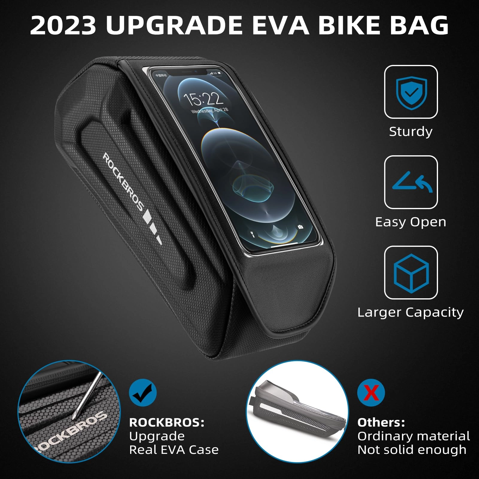 ROCKBROS Bike Bag Under 6.8” Bicycle Accessories Pouch, EVA Waterproof