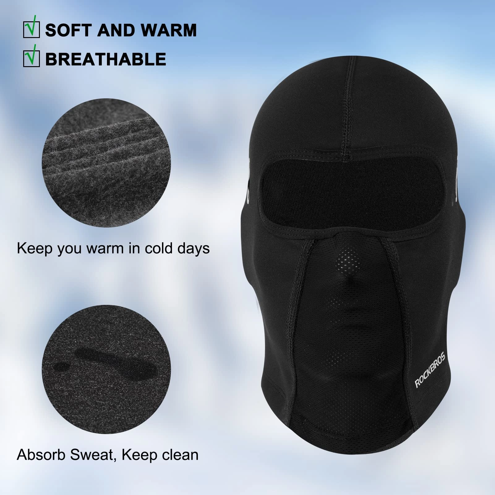 ROCKBROS Winter Balaclava Ski Mask with Glasses Holes for Men Women
