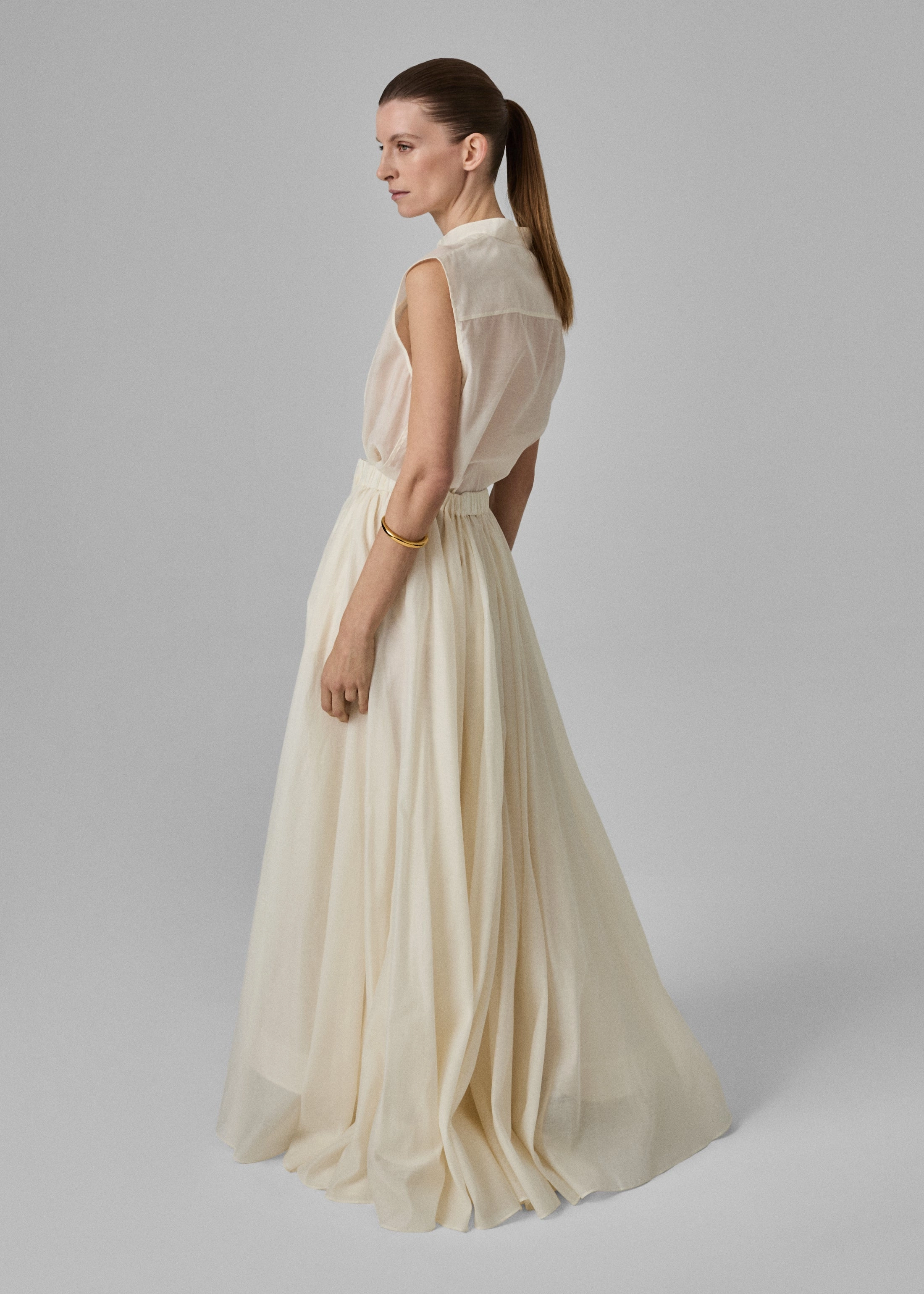 Sleeveless Tuxedo Shirt - Ivory